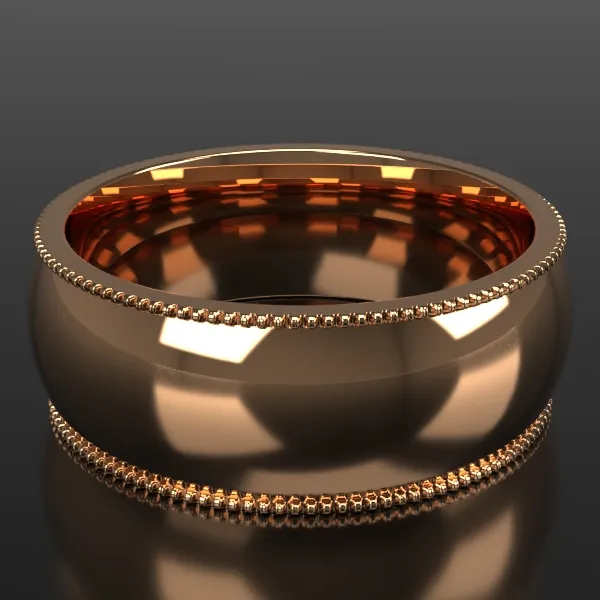 8mm ½ Round Milgrain in Rose Gold