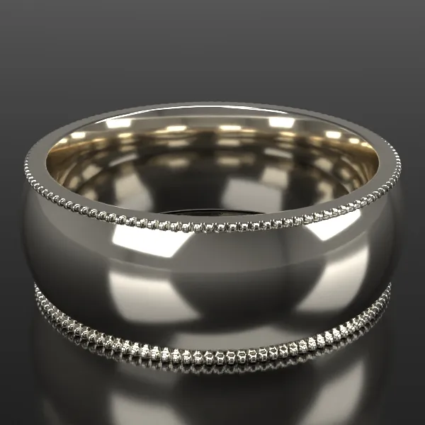 8mm ½ Round Milgrain in White Gold