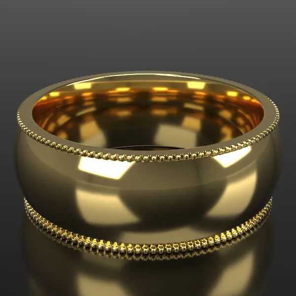 8mm ½ Round Milgrain in Yellow Gold