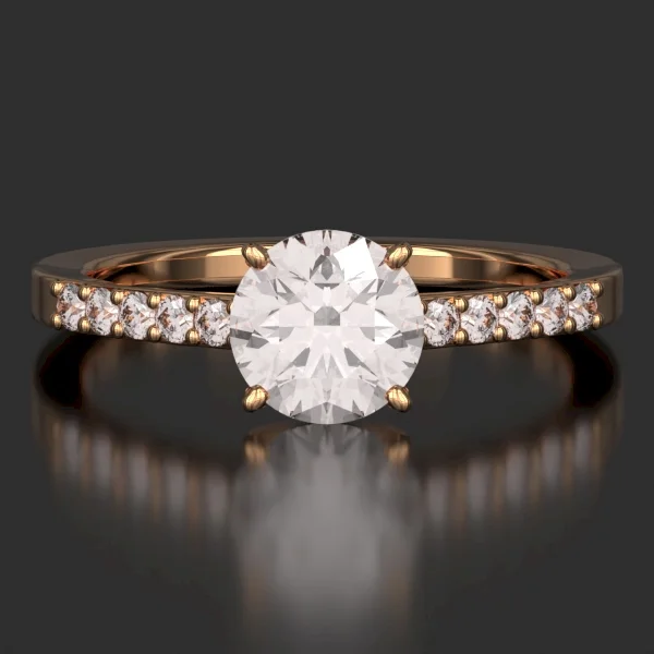 The Classic Surface Prong Set Ring with Lab-Grown Accent Diamonds in Rose Gold