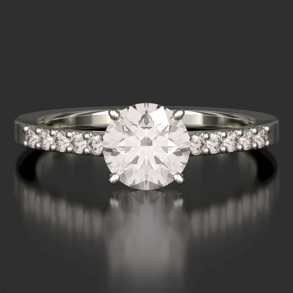 The Classic Surface Prong Set Ring with Lab-Grown Accent Diamonds in White Gold