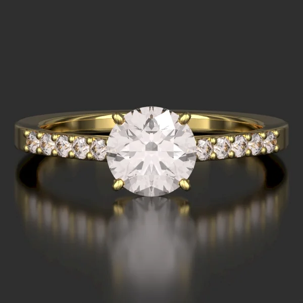 The Classic Surface Prong Set Ring with Lab-Grown Accent Diamonds in Yellow Gold