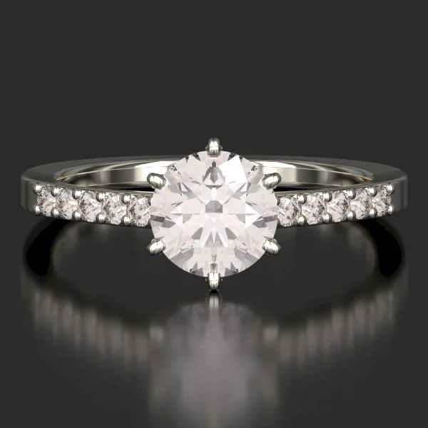 The Classic Surface Prong Set Ring with Lab-Grown Accent Diamonds in White Gold