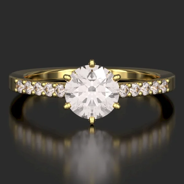 The Classic Surface Prong Set Ring with Lab-Grown Accent Diamonds in Yellow Gold