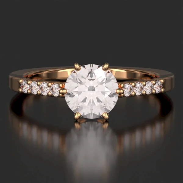 The Classic Surface Prong Set Ring with Lab-Grown Accent Diamonds in Rose Gold