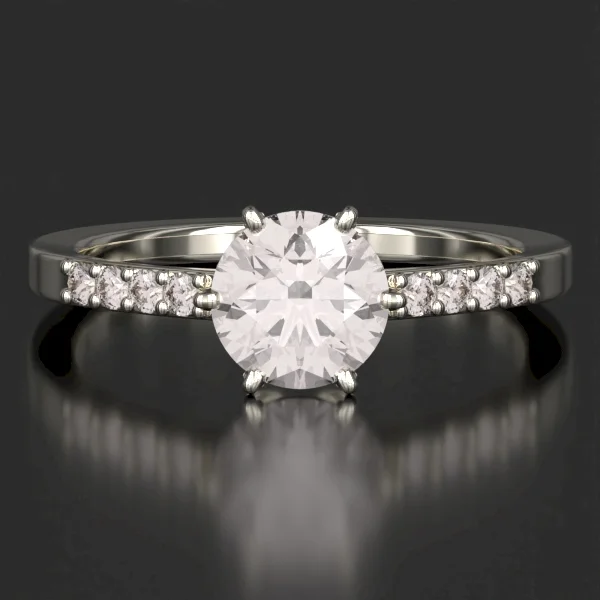 The Classic Surface Prong Set Ring with Lab-Grown Accent Diamonds in White Gold