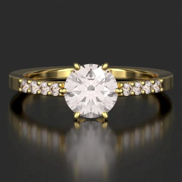 The Classic Surface Prong Set Ring with Lab-Grown Accent Diamonds in Yellow Gold