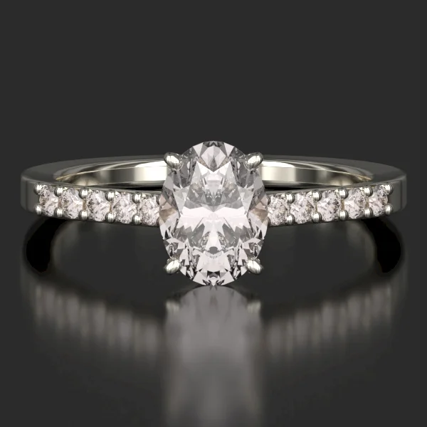 The Classic Surface Prong Set Ring with Lab-Grown Accent Diamonds in White Gold