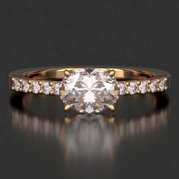 The Classic Surface Prong Set Ring with Lab-Grown Accent Diamonds in Rose Gold