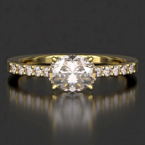 The Classic Surface Prong Set Ring with Lab-Grown Accent Diamonds in Yellow Gold