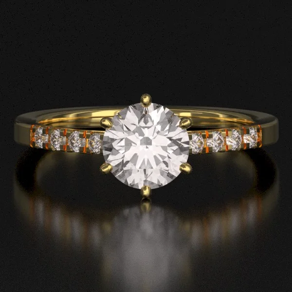 The Classic French Pave Ring with Lab-Grown Accent Diamonds in Yellow Gold