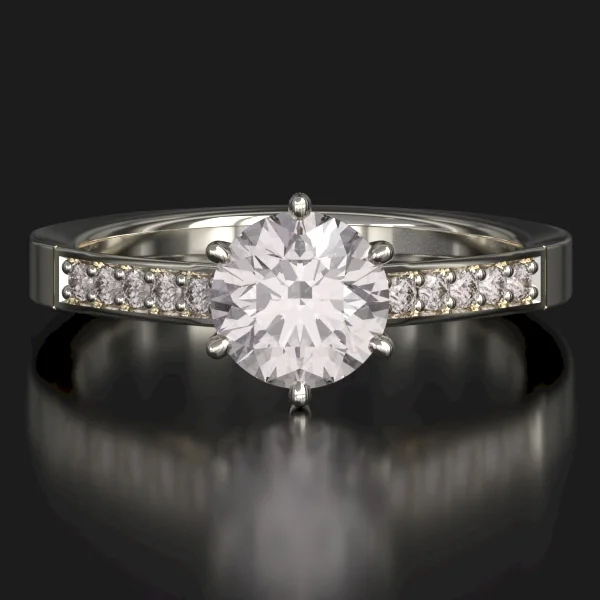 The Classic Bead Set Ring with Lab-Grown Accent Diamonds in White Gold
