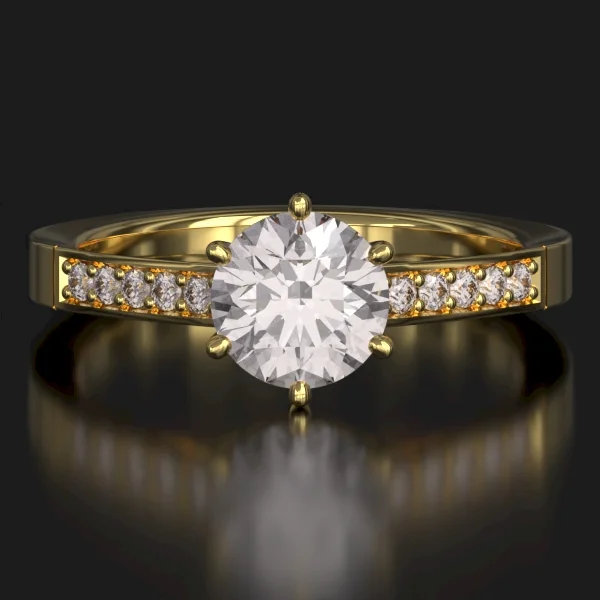 The Classic Bead Set Ring with Lab-Grown Accent Diamonds in Yellow Gold