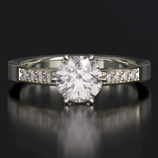 The Classic Bead Set Ring with Lab-Grown Accent Diamonds in White Gold