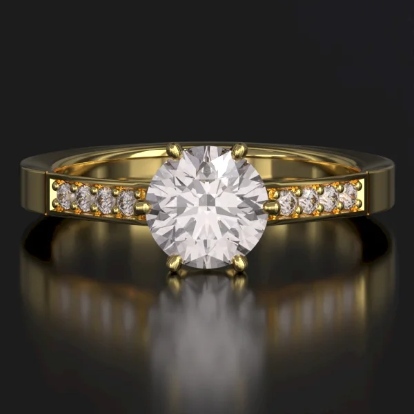 The Classic Bead Set Ring with Lab-Grown Accent Diamonds in Yellow Gold