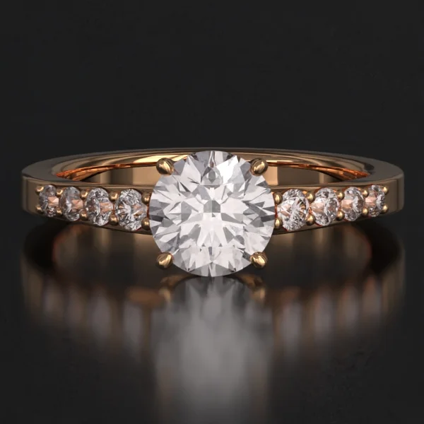 The Classic Taper Surface Prong Set Ring with Lab-Grown Accent Diamonds in Rose Gold