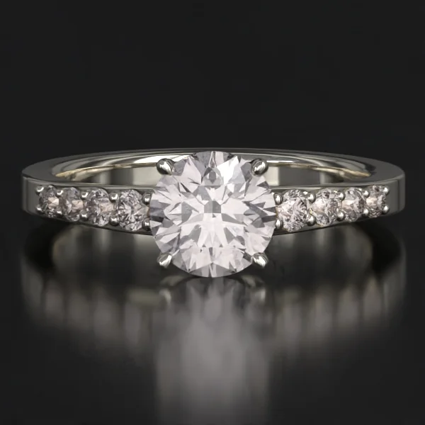 The Classic Taper Surface Prong Set Ring with Lab-Grown Accent Diamonds in White Gold