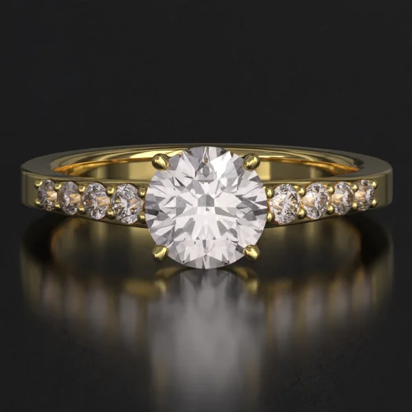 The Classic Taper Surface Prong Set Ring with Lab-Grown Accent Diamonds in Yellow Gold