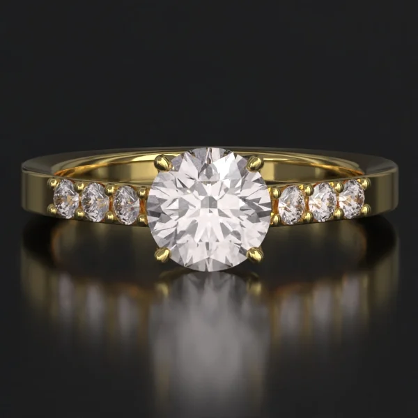 The United Surface Prong Set Ring with Lab-Grown Accent Diamonds in Yellow Gold
