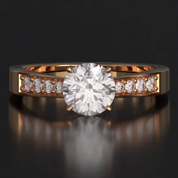 The United Reverse Taper Bead Set Ring with Lab-Grown Accent Diamonds in Rose Gold