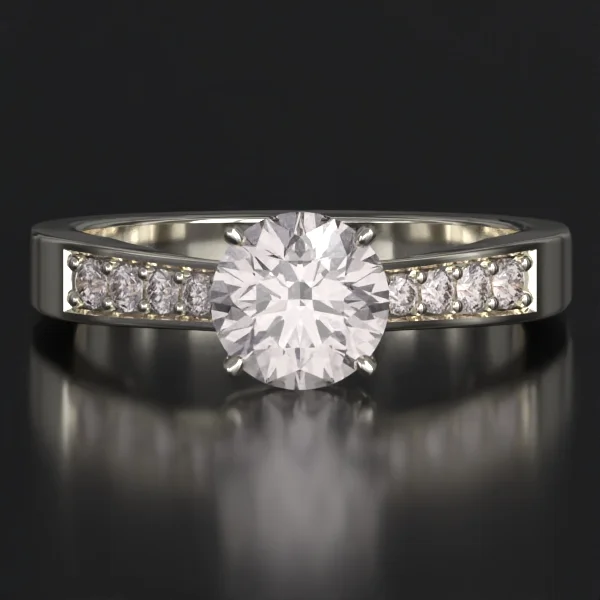 The United Reverse Taper Bead Set Ring with Lab-Grown Accent Diamonds in White Gold