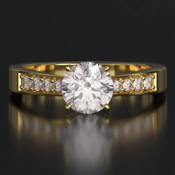 The United Reverse Taper Bead Set Ring with Lab-Grown Accent Diamonds in Yellow Gold