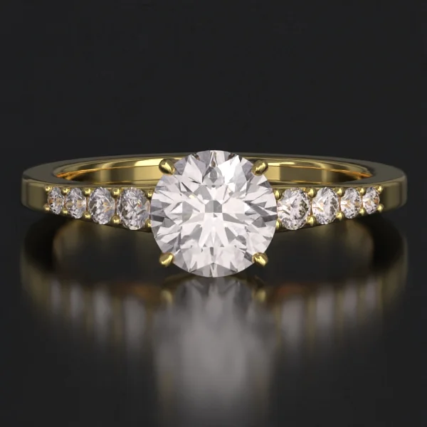 The United Flair Surface Prong Set Ring with Lab-Grown Accent Diamonds in Yellow Gold